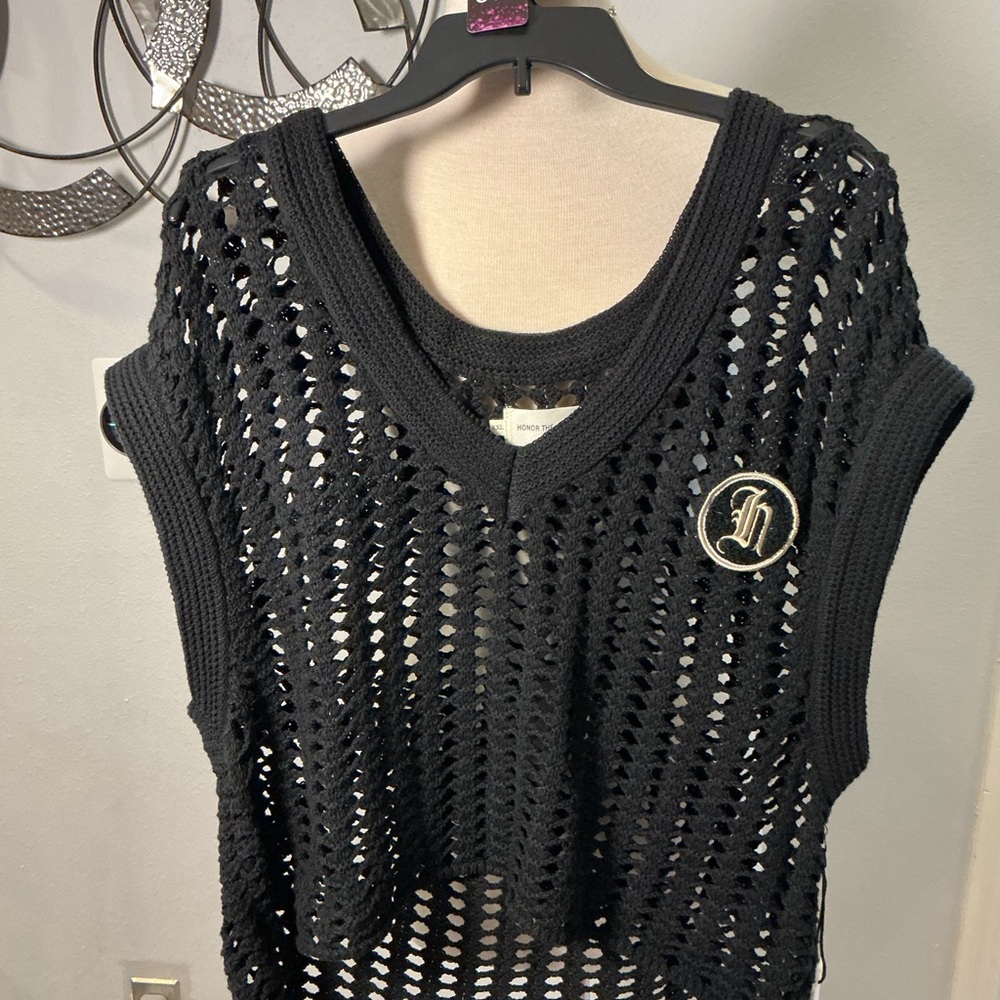 Honor the Gift Black Crochet Knit Top